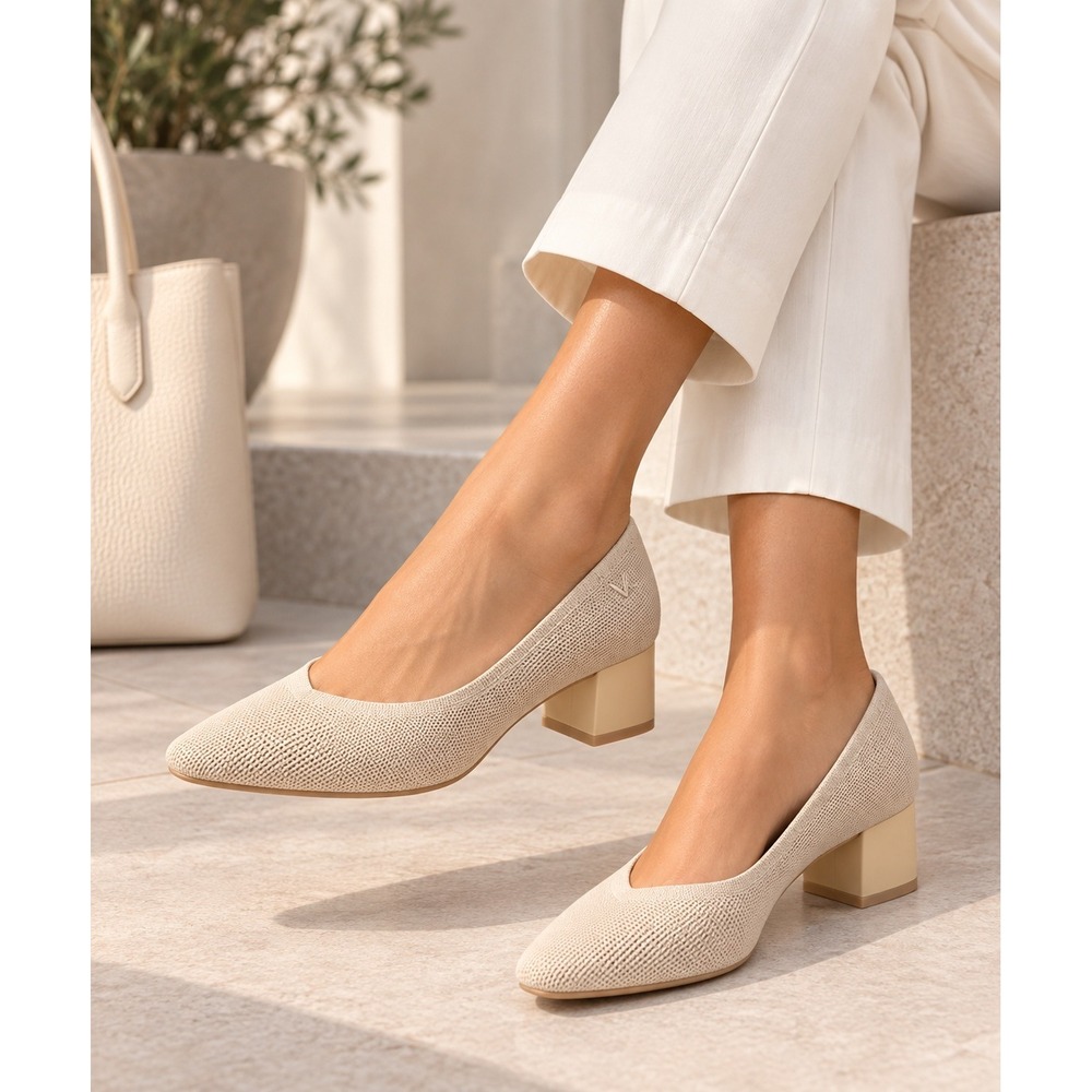 VIVAIA Beige Knit Pointed Toe Block Heel Pumps Arch Support Comfort US 7.5
